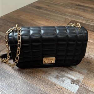 Michael Kors Tribeca Black Quilted Crossbody Bag with Gold Chain